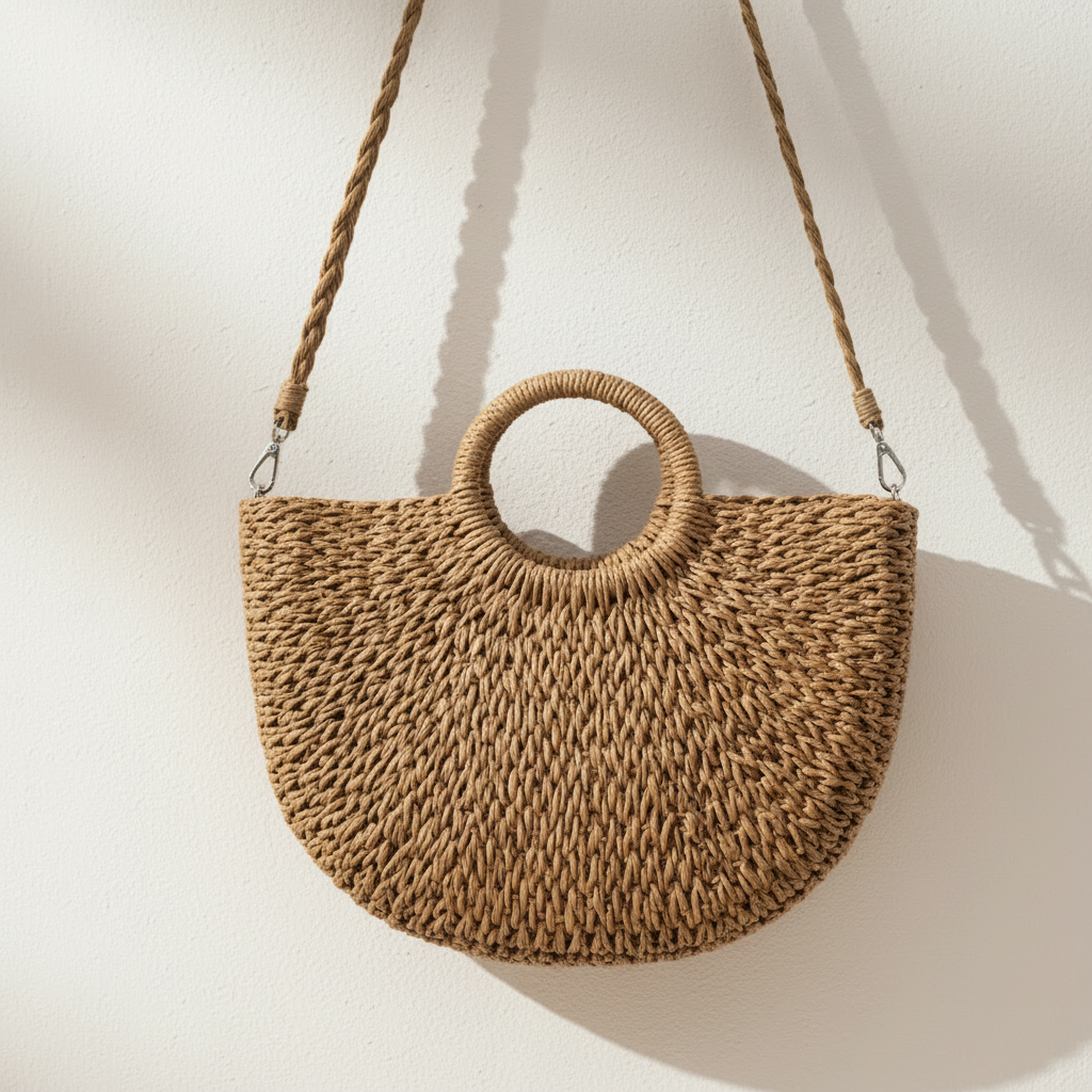 Sac Demi-Lune Tressé – Élégance Naturelle