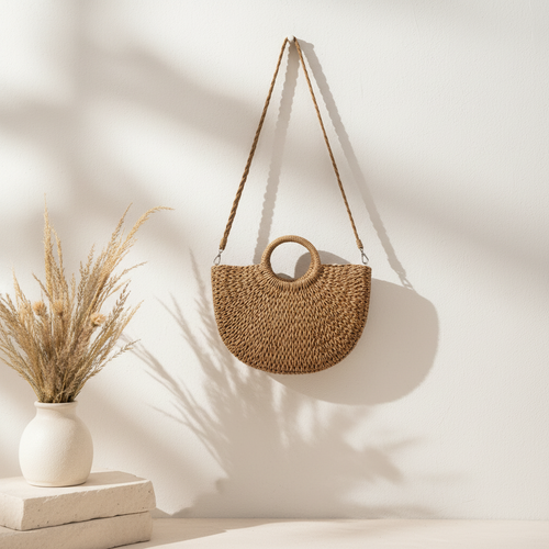 Sac Demi-Lune Tressé – Élégance Naturelle