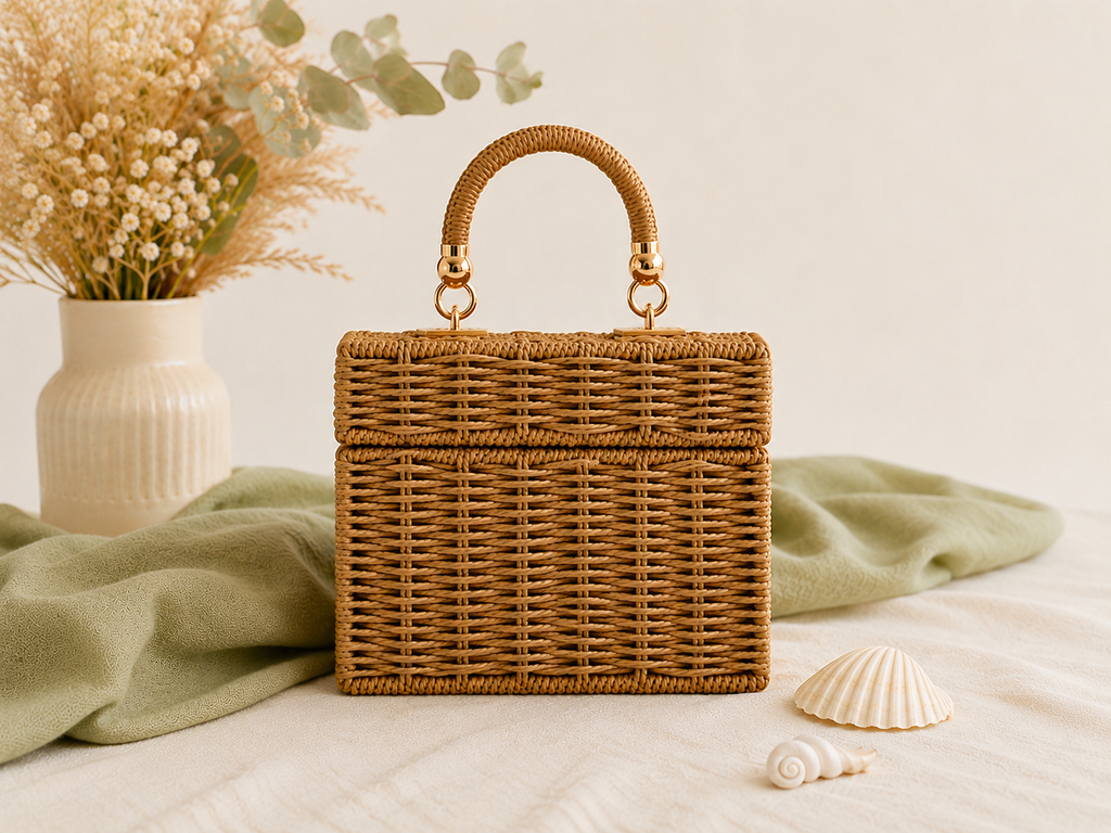 Sac Bohème Chic en Osier Perlé – Édition Nature